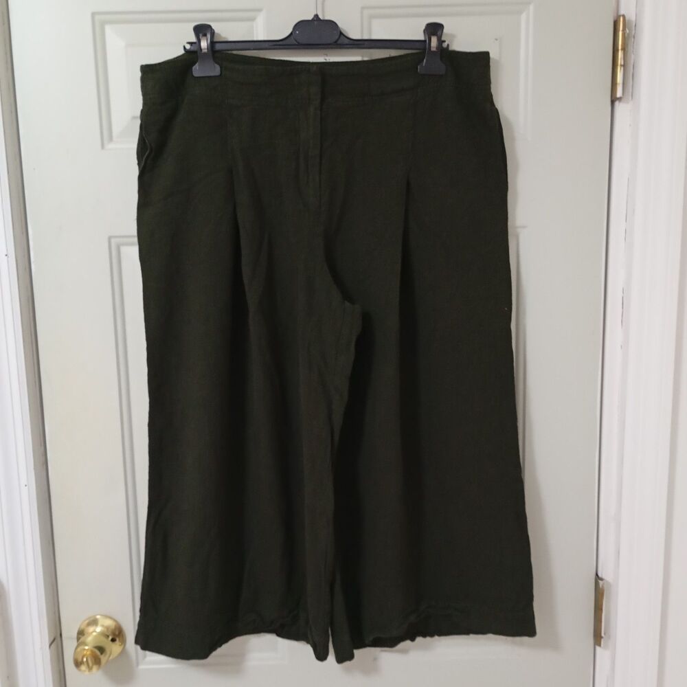PROLOGUE Women's Capri Green Pants With Pockets Zipper Button linen blend Sz 16